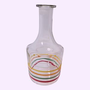 Vintage Retro Glass Carafe Drink Decanter Stripes White Yellow Orange Green Red